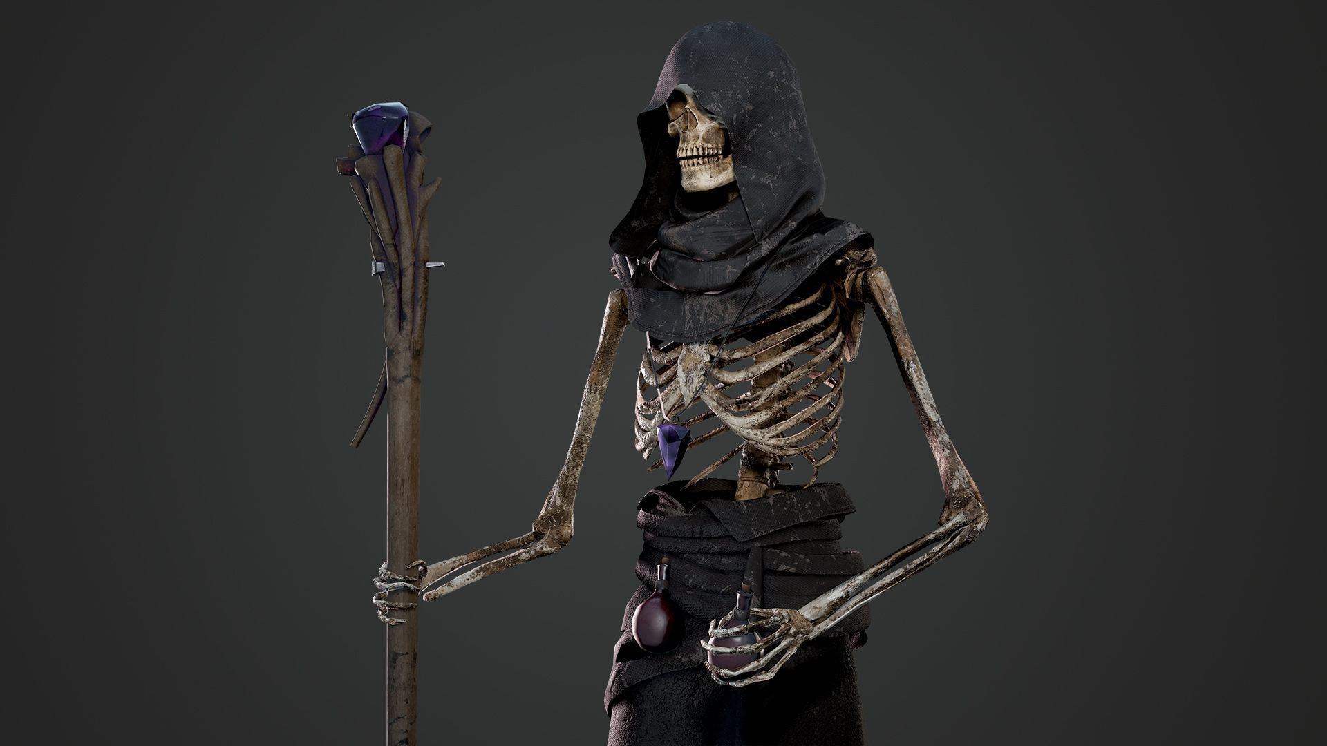 Skeleton Mage - Game Ready Low-poly 3D model_7