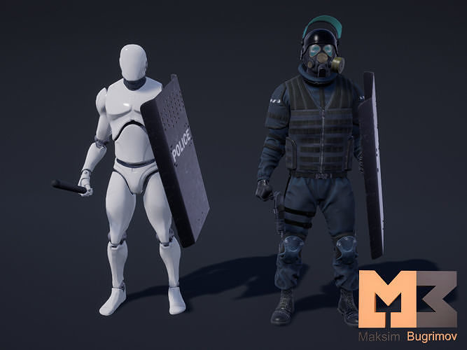 Weapon And Shield Animations UE4 3D model