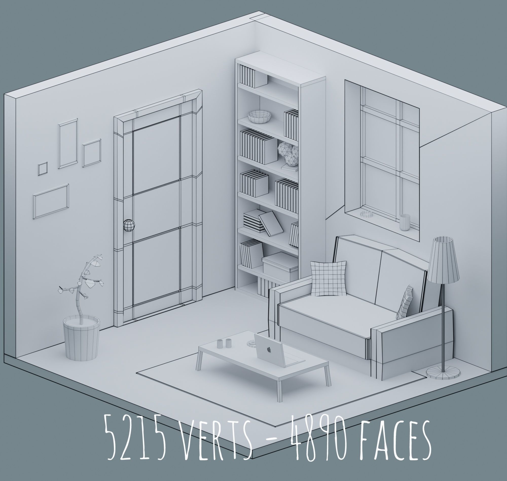 Big Low-Poly Rooms Pack - 20 Rooms 3D Model Collection_38