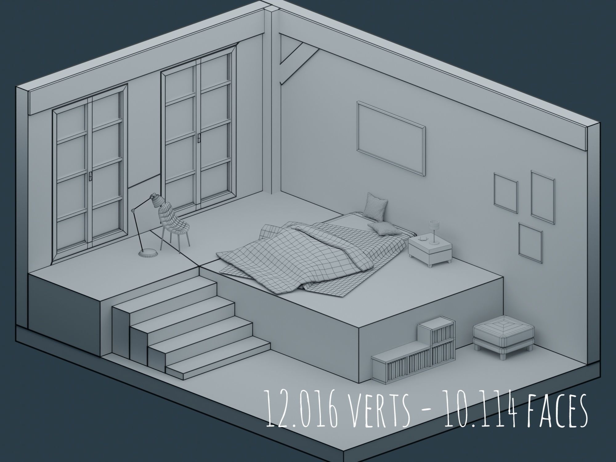 Big Low-Poly Rooms Pack - 20 Rooms 3D Model Collection_12