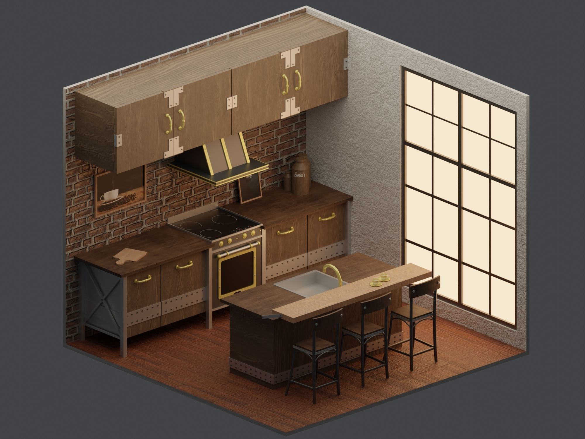 Big Low-Poly Rooms Pack - 20 Rooms 3D Model Collection_29
