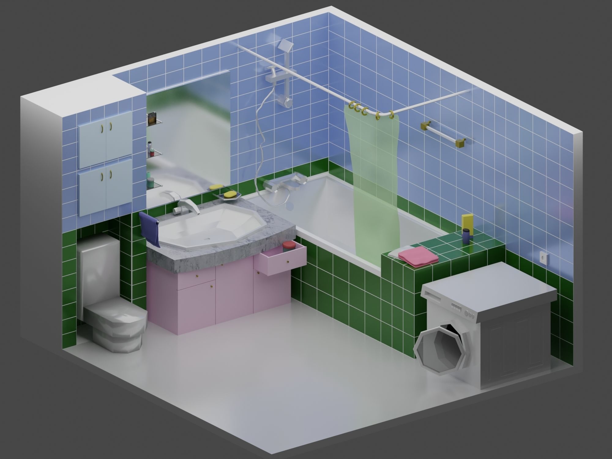 Big Low-Poly Rooms Pack - 20 Rooms 3D Model Collection_7