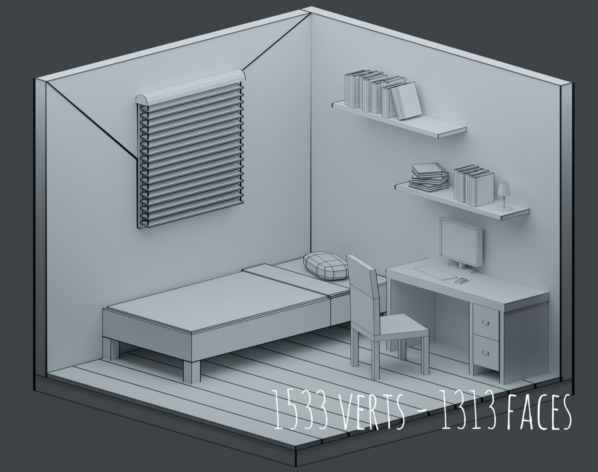 Big Low-Poly Rooms Pack - 20 Rooms 3D Model Collection_16