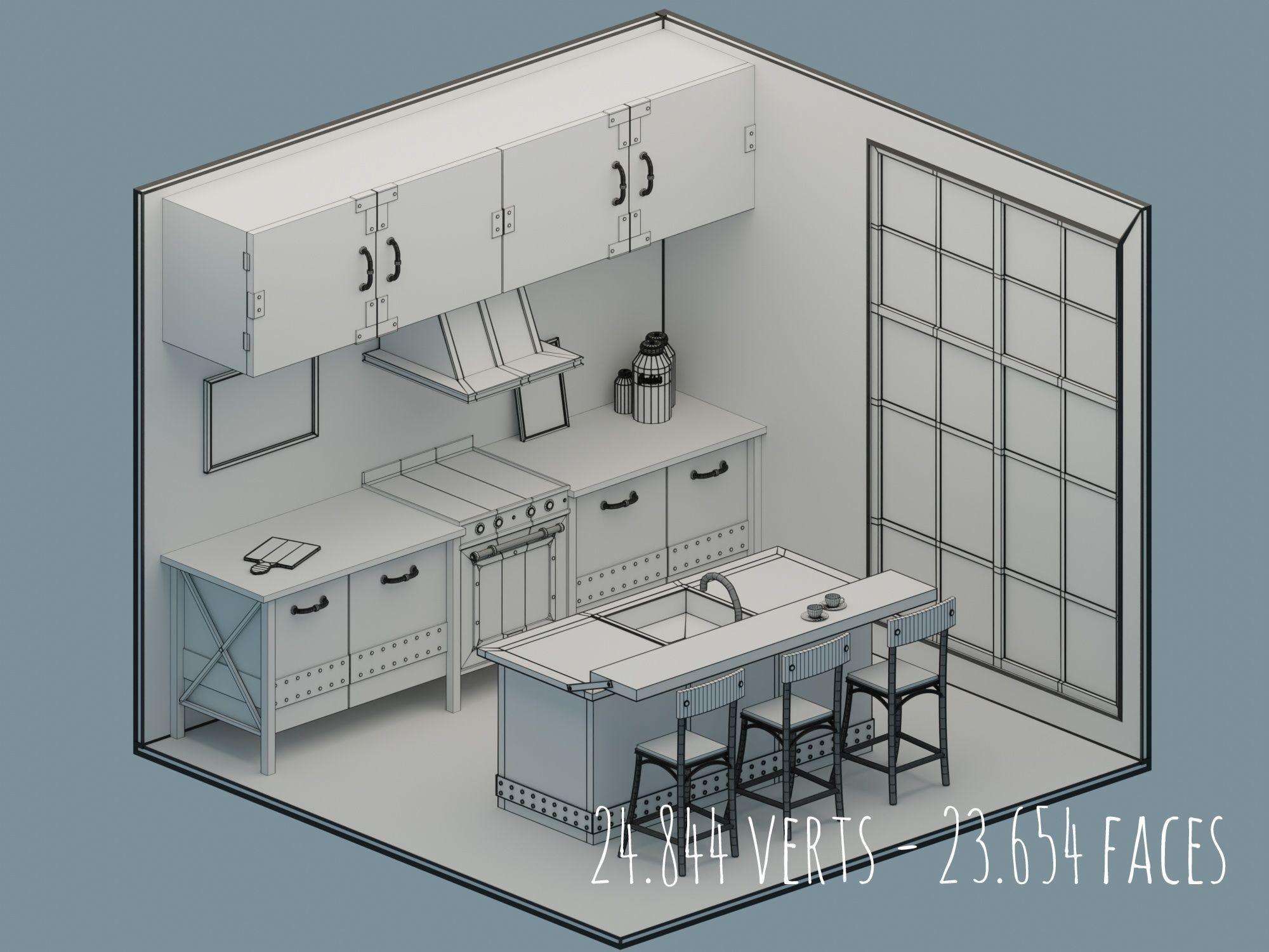 Big Low-Poly Rooms Pack - 20 Rooms 3D Model Collection_30