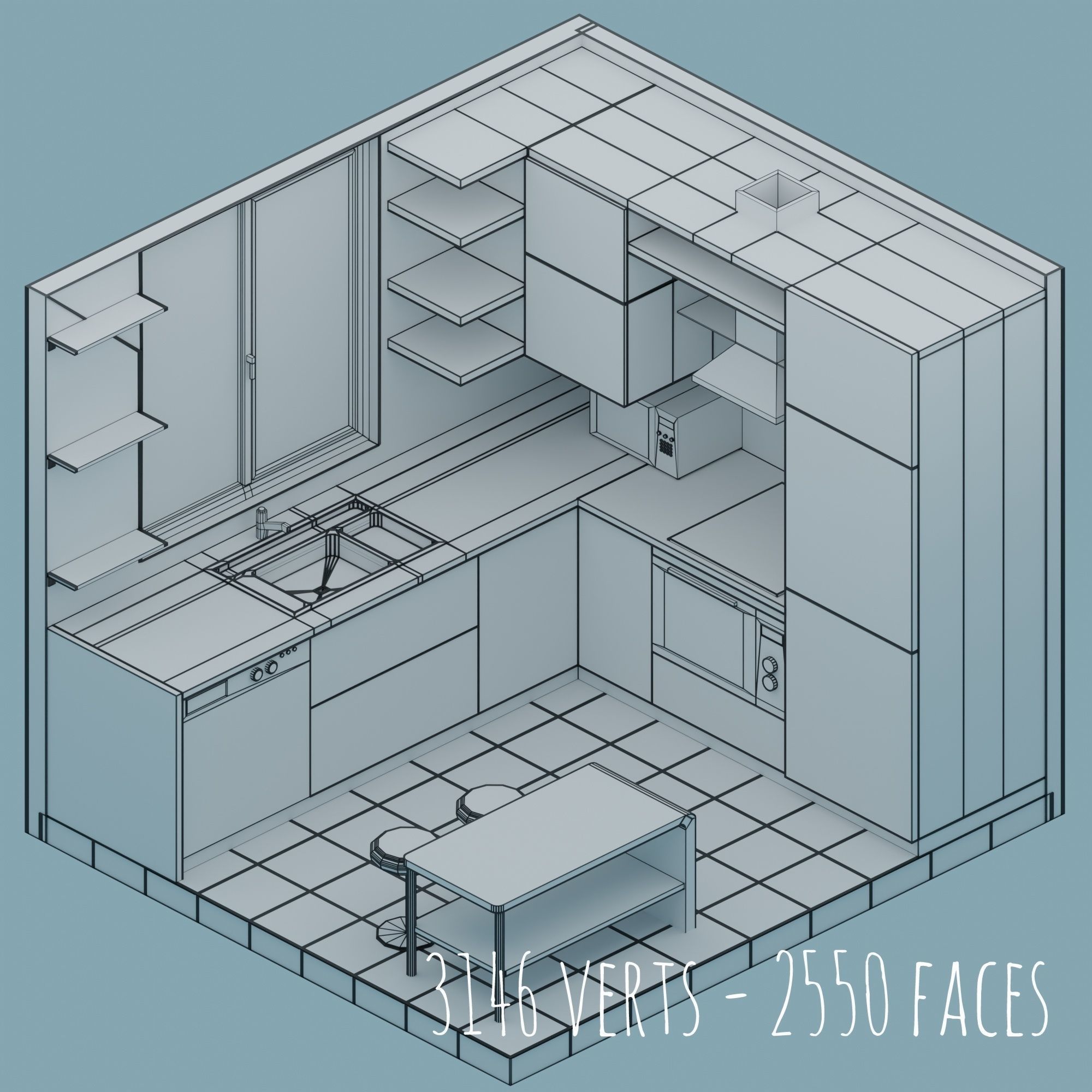 Big Low-Poly Rooms Pack - 20 Rooms 3D Model Collection_28