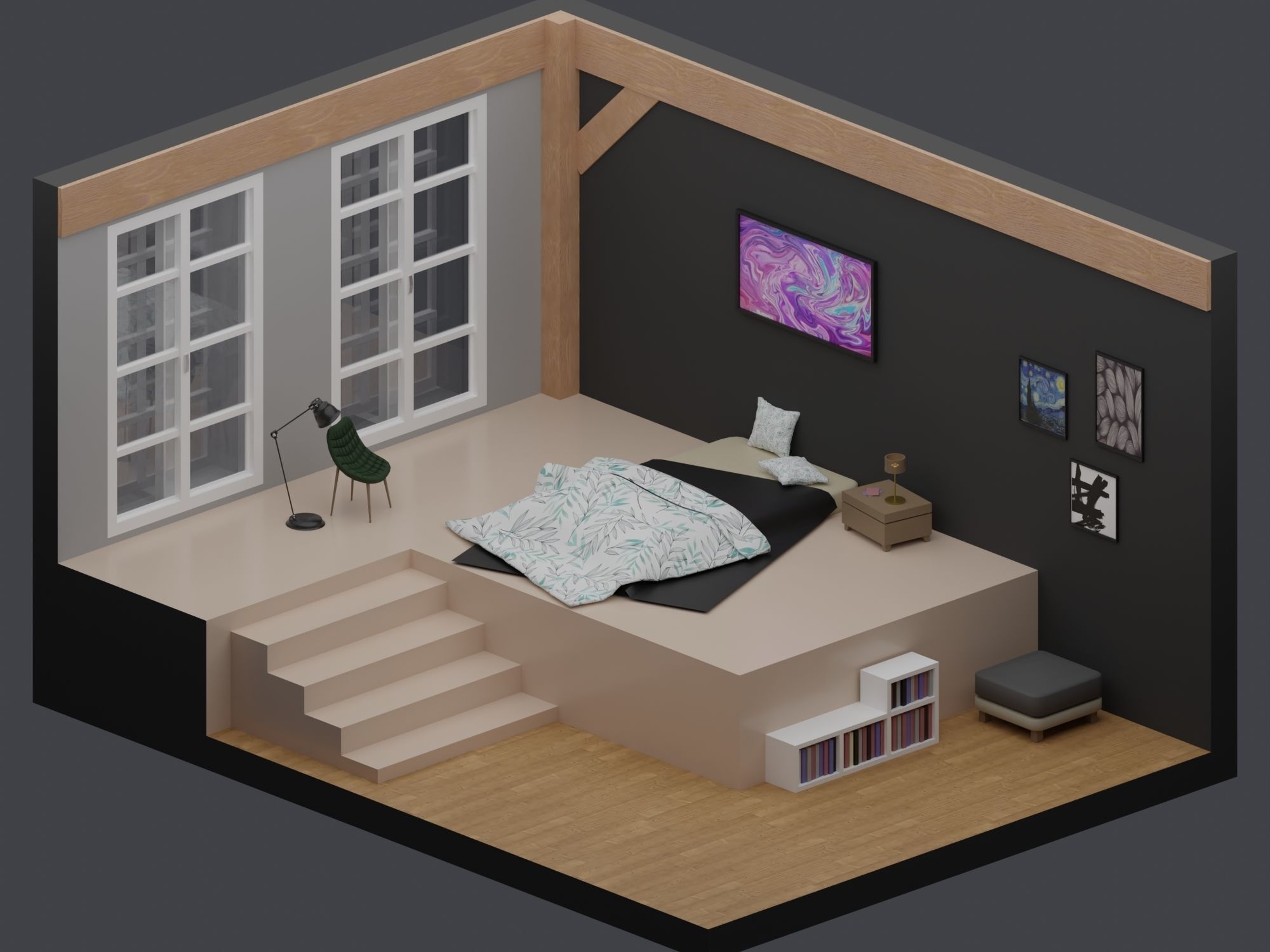 Big Low-Poly Rooms Pack - 20 Rooms 3D Model Collection_11