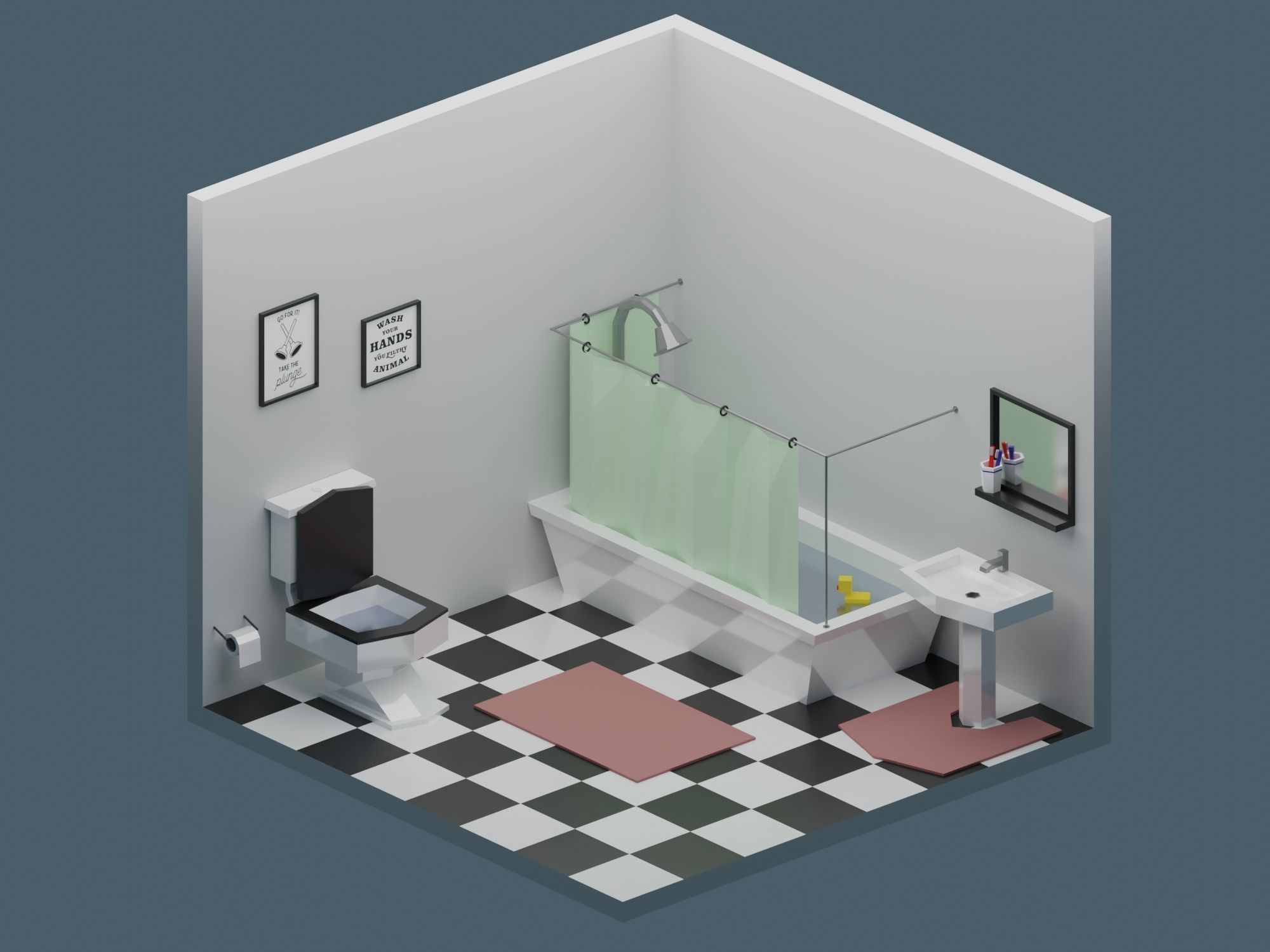 Big Low-Poly Rooms Pack - 20 Rooms 3D Model Collection_5