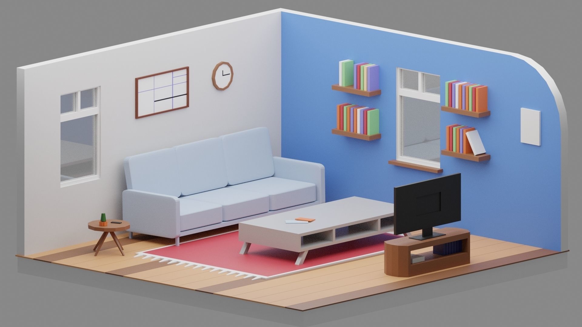 Big Low-Poly Rooms Pack - 20 Rooms 3D Model Collection_35