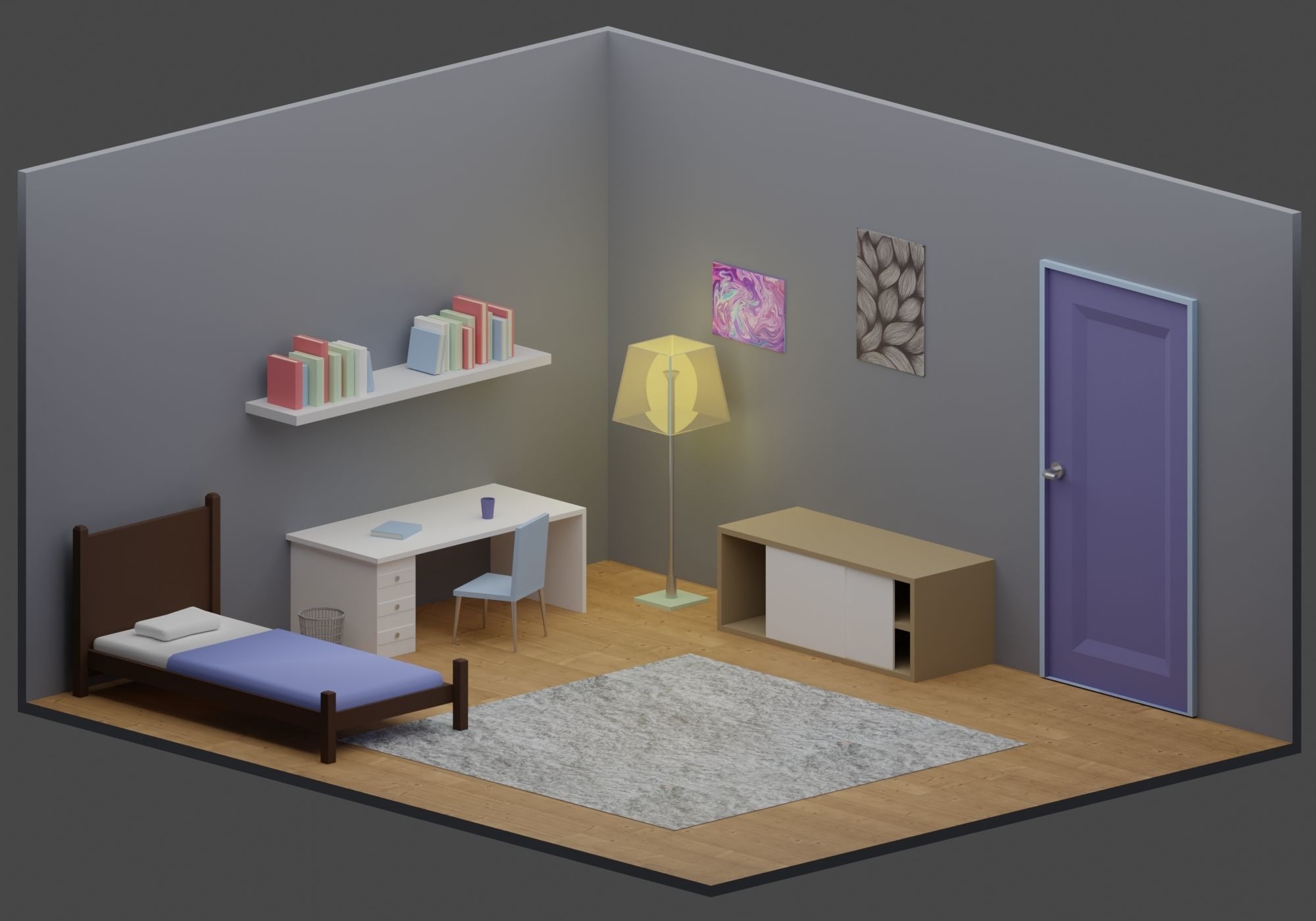 Big Low-Poly Rooms Pack - 20 Rooms 3D Model Collection_17