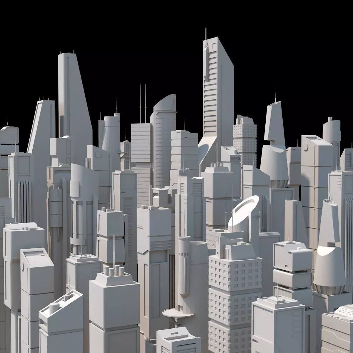 Skyscrapers SciFi - Low Poly - Kitbash City Low-poly 3D model_0