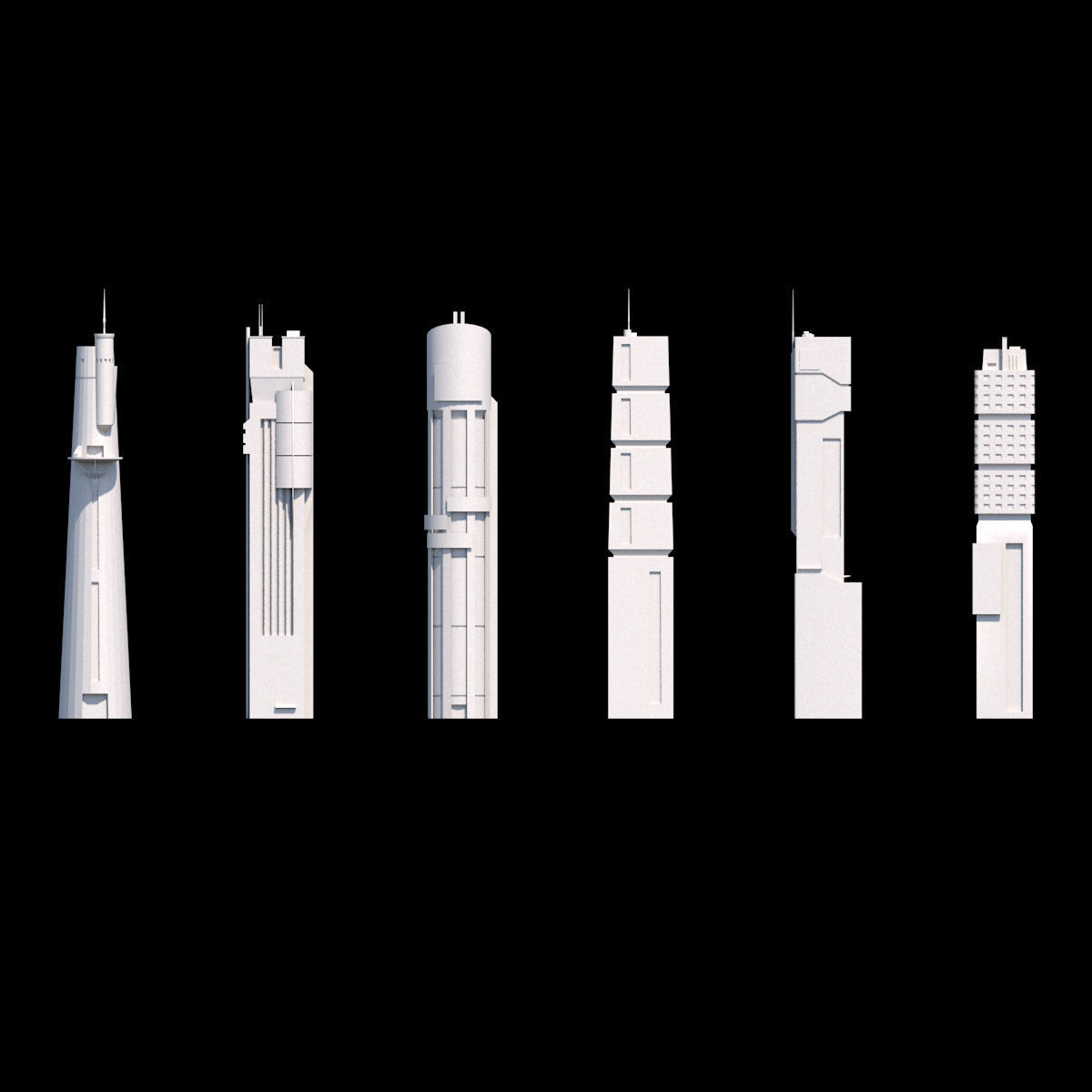 Skyscrapers SciFi - Low Poly - Kitbash City Low-poly 3D model_8