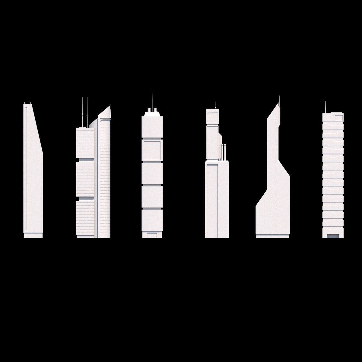 Skyscrapers SciFi - Low Poly - Kitbash City Low-poly 3D model_6