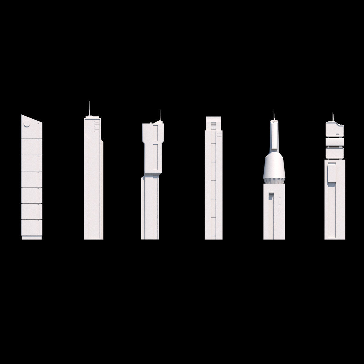 Skyscrapers SciFi - Low Poly - Kitbash City Low-poly 3D model_7