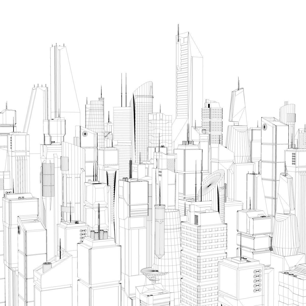 Skyscrapers SciFi - Low Poly - Kitbash City Low-poly 3D model_10