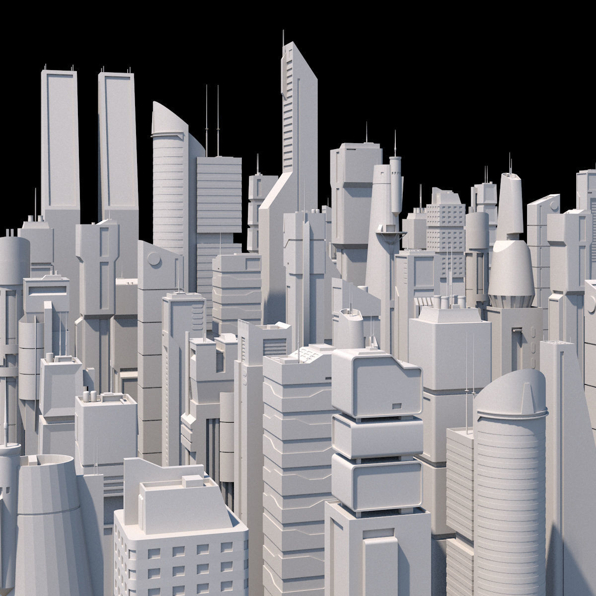Skyscrapers SciFi - Low Poly - Kitbash City Low-poly 3D model_5