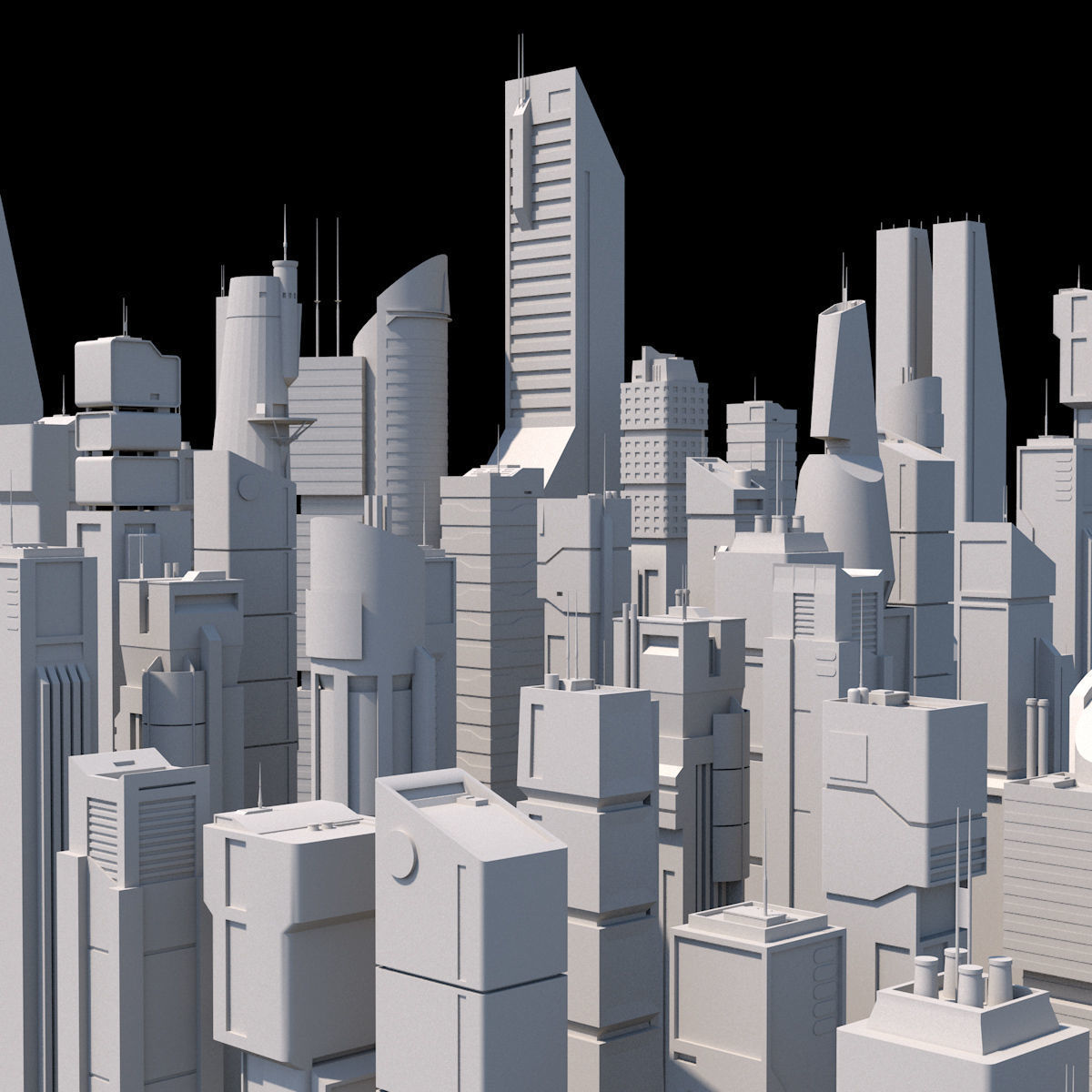 Skyscrapers SciFi - Low Poly - Kitbash City Low-poly 3D model_4