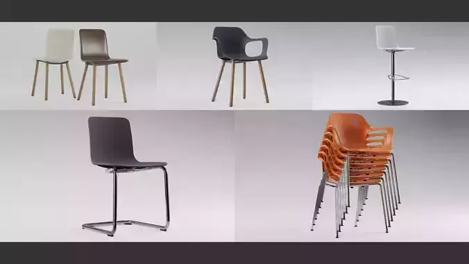 Vitra HAL Chair Lineups 3D Model Collection