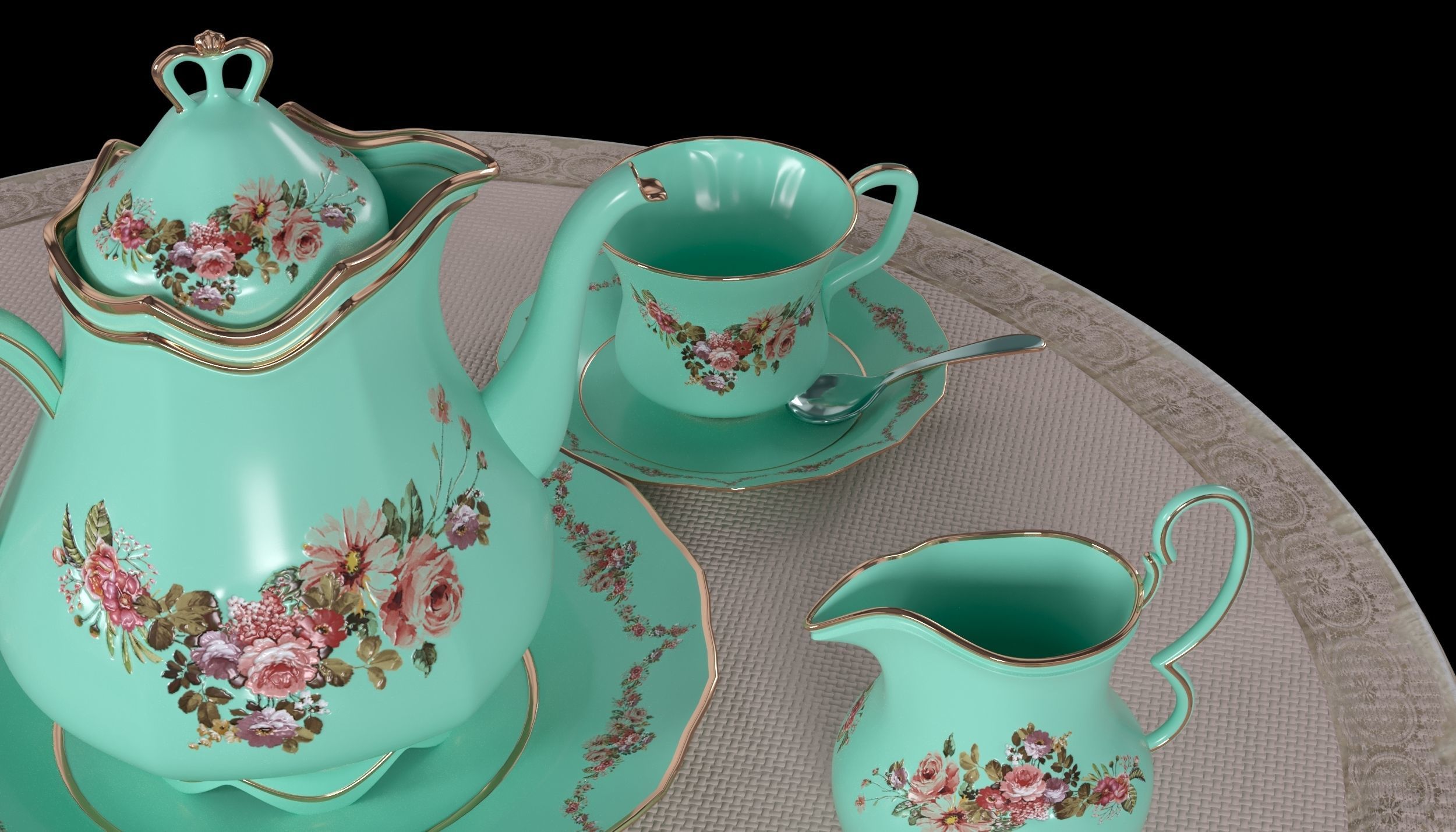 Tea Set table 3D model_3