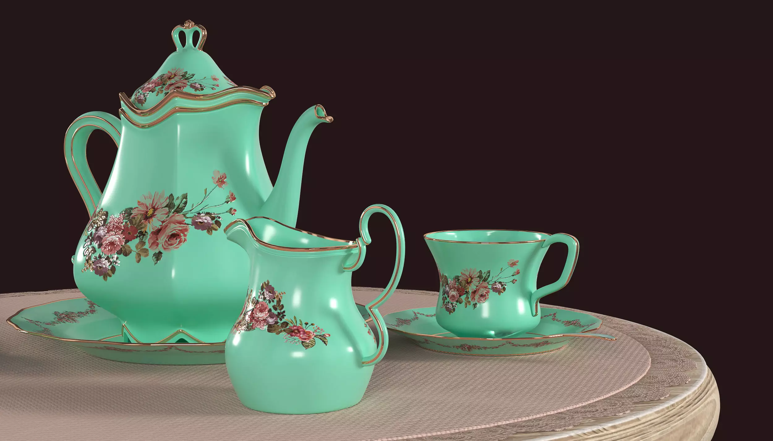 Tea Set table 3D model_0