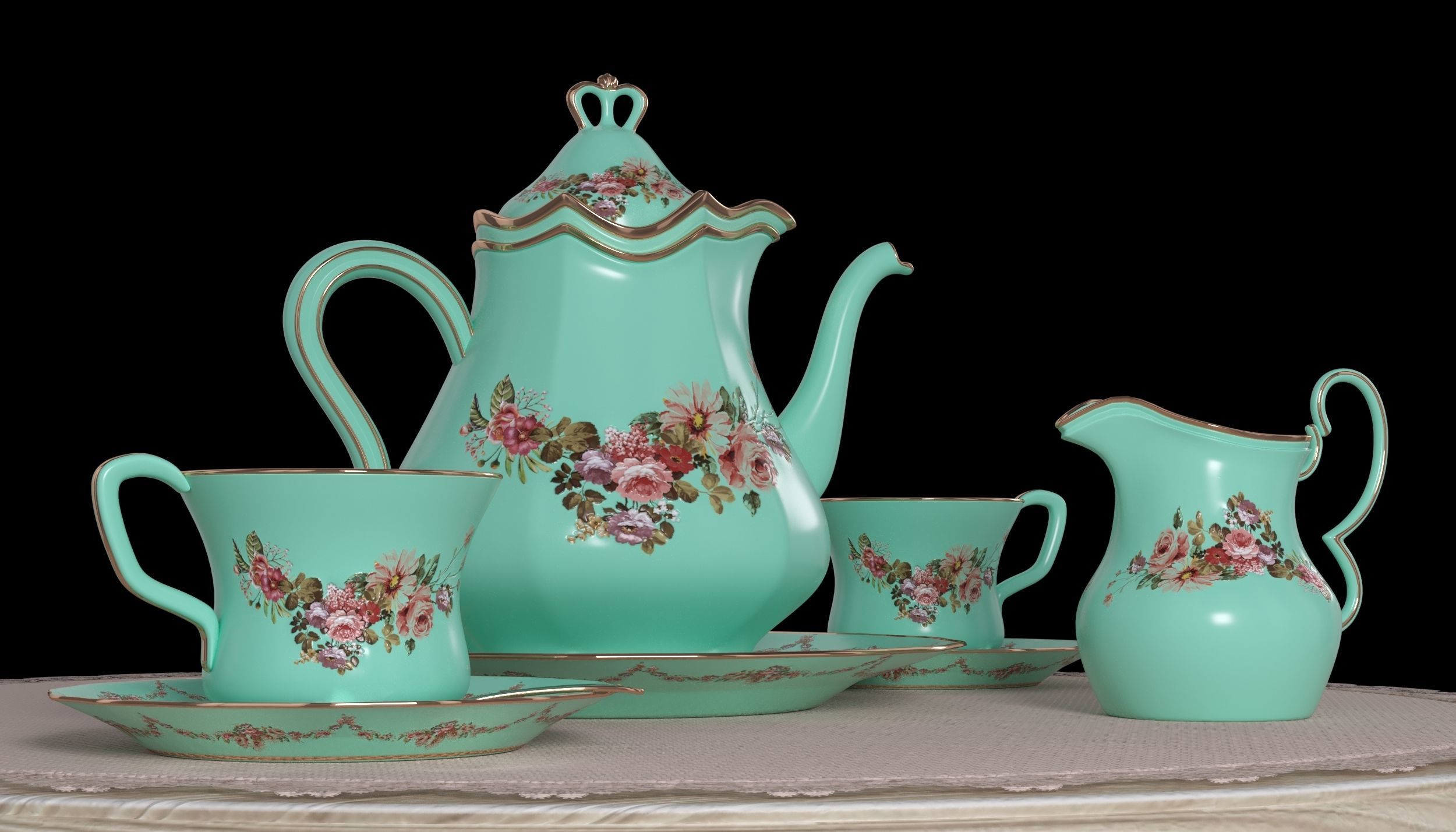 Tea Set table 3D model_4