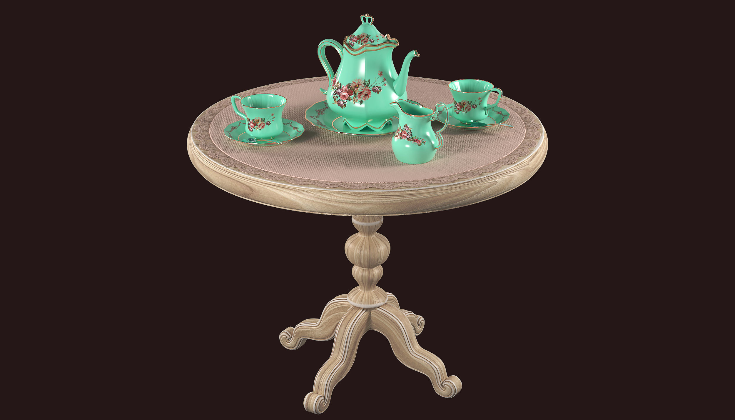 Tea Set table 3D model_2