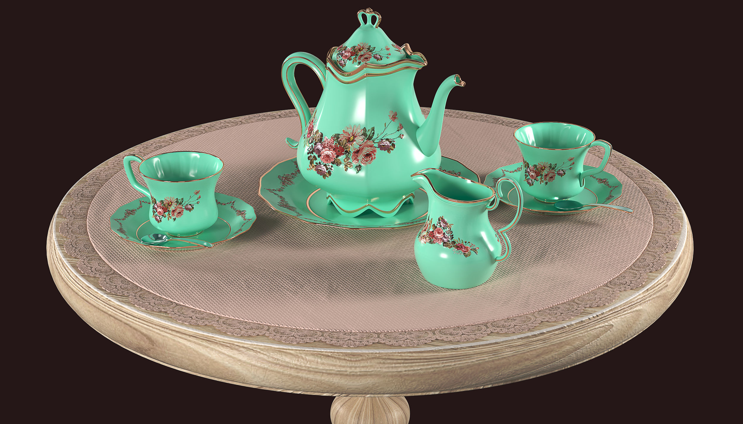 Tea Set table 3D model_1