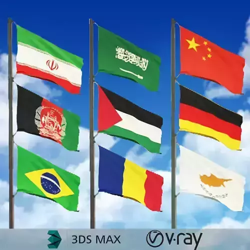 Flags of all 196 countries 3D model