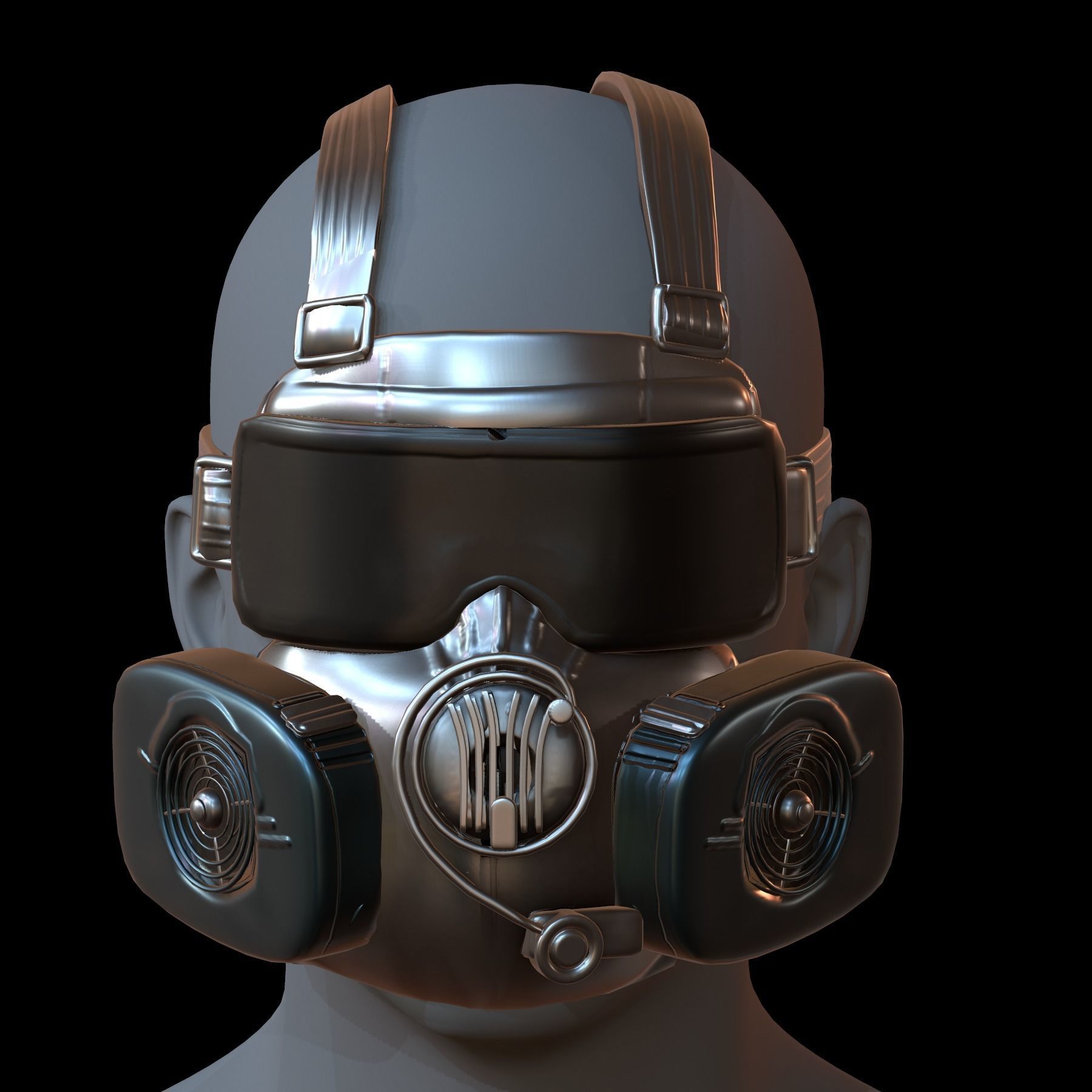 Gas mask helmet 3d model scifi Low-poly Low-poly 3D model_2