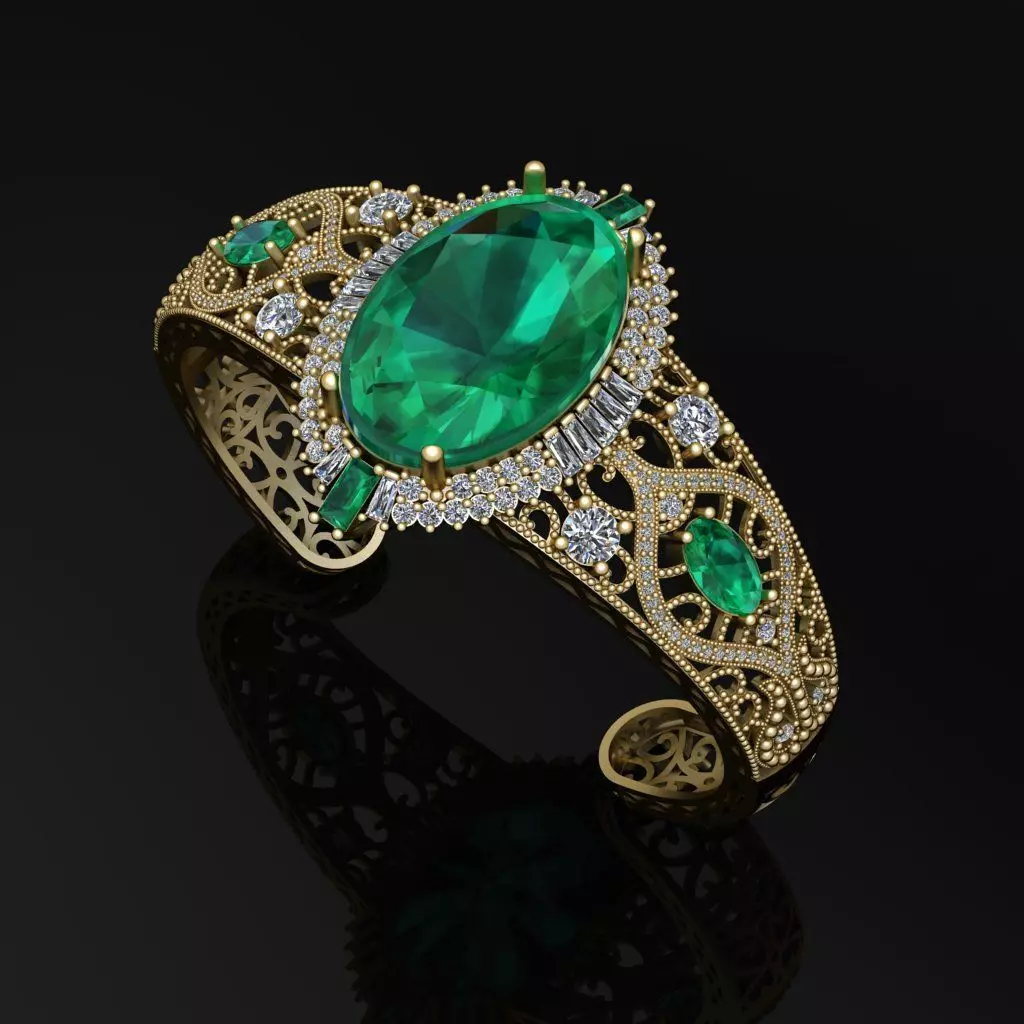 Bracelet emerald and diamond cuff 3D print model_0