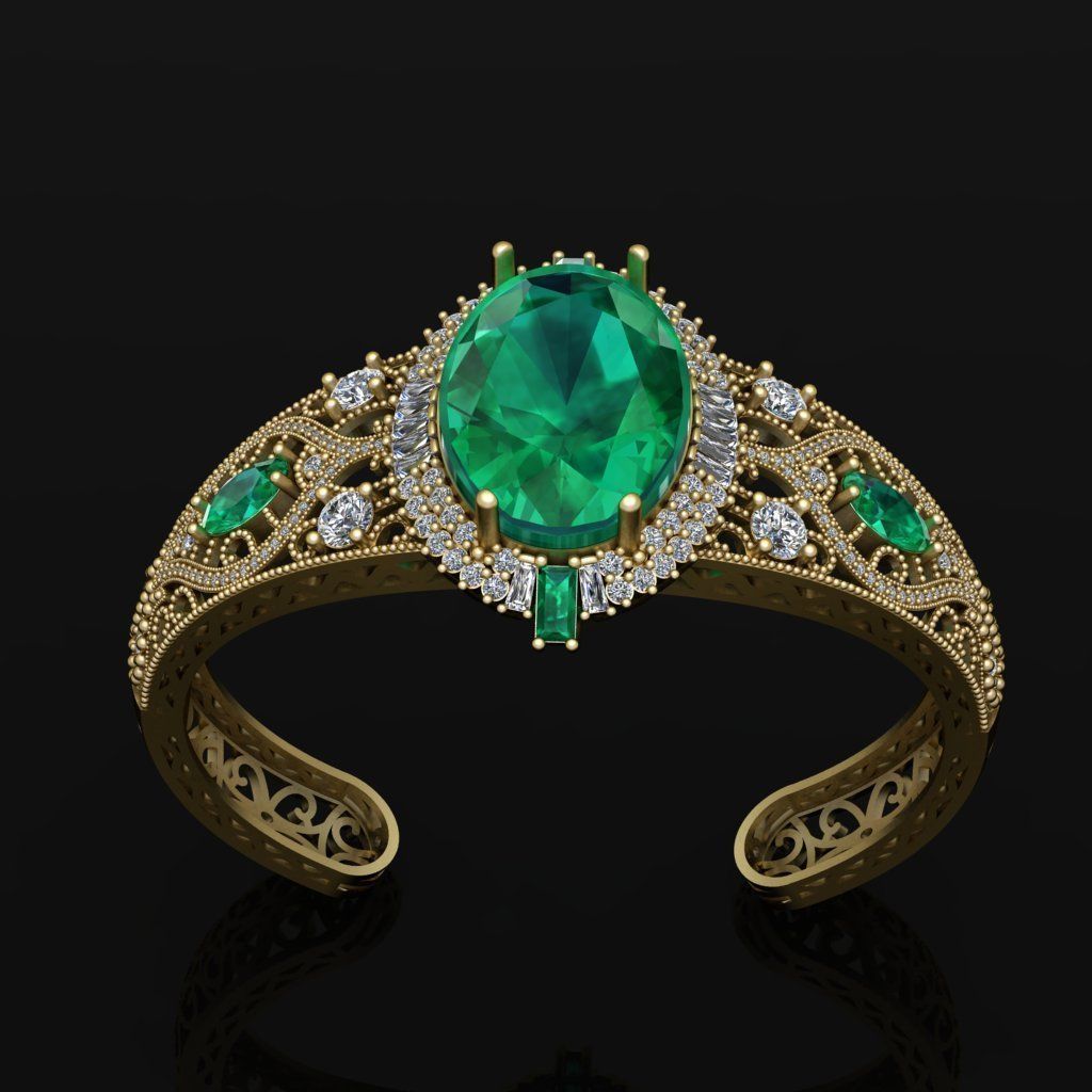 Bracelet emerald and diamond cuff 3D print model_1