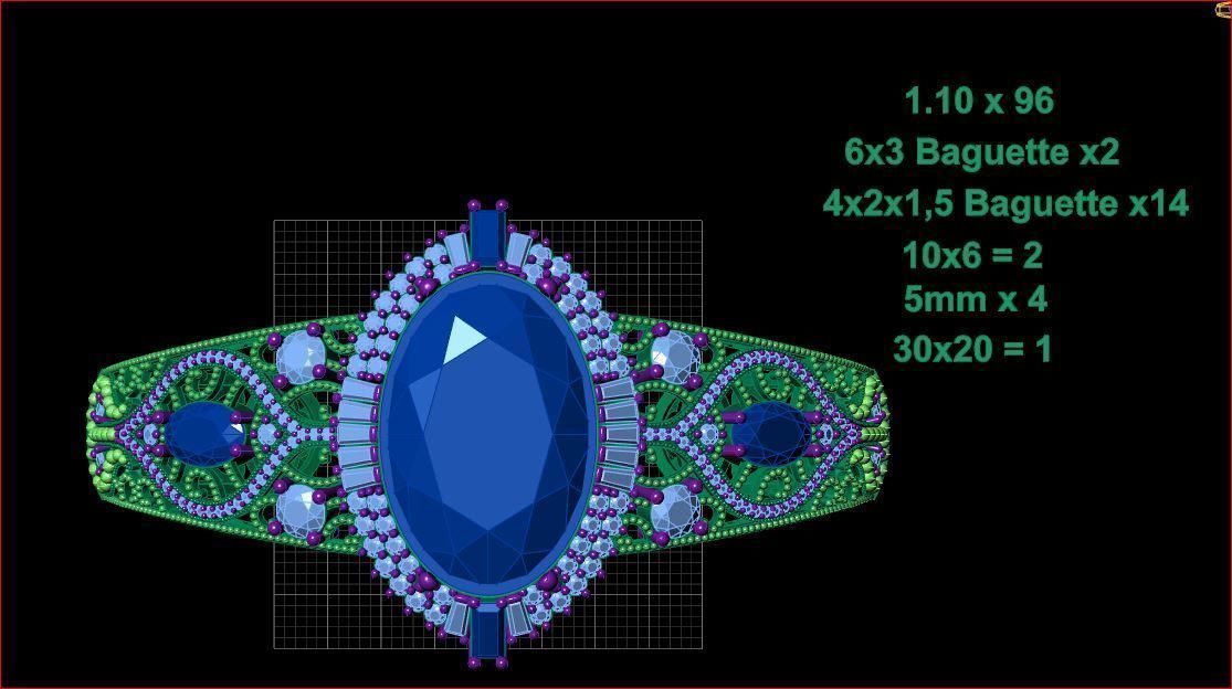 Bracelet emerald and diamond cuff 3D print model_6