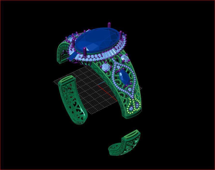 Bracelet emerald and diamond cuff 3D print model_5
