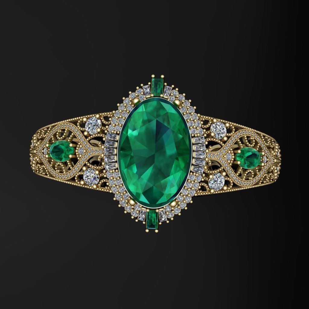 Bracelet emerald and diamond cuff 3D print model_2