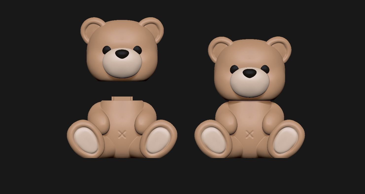 Cute Teddy Bear SD card Storage STL 3D print model_3