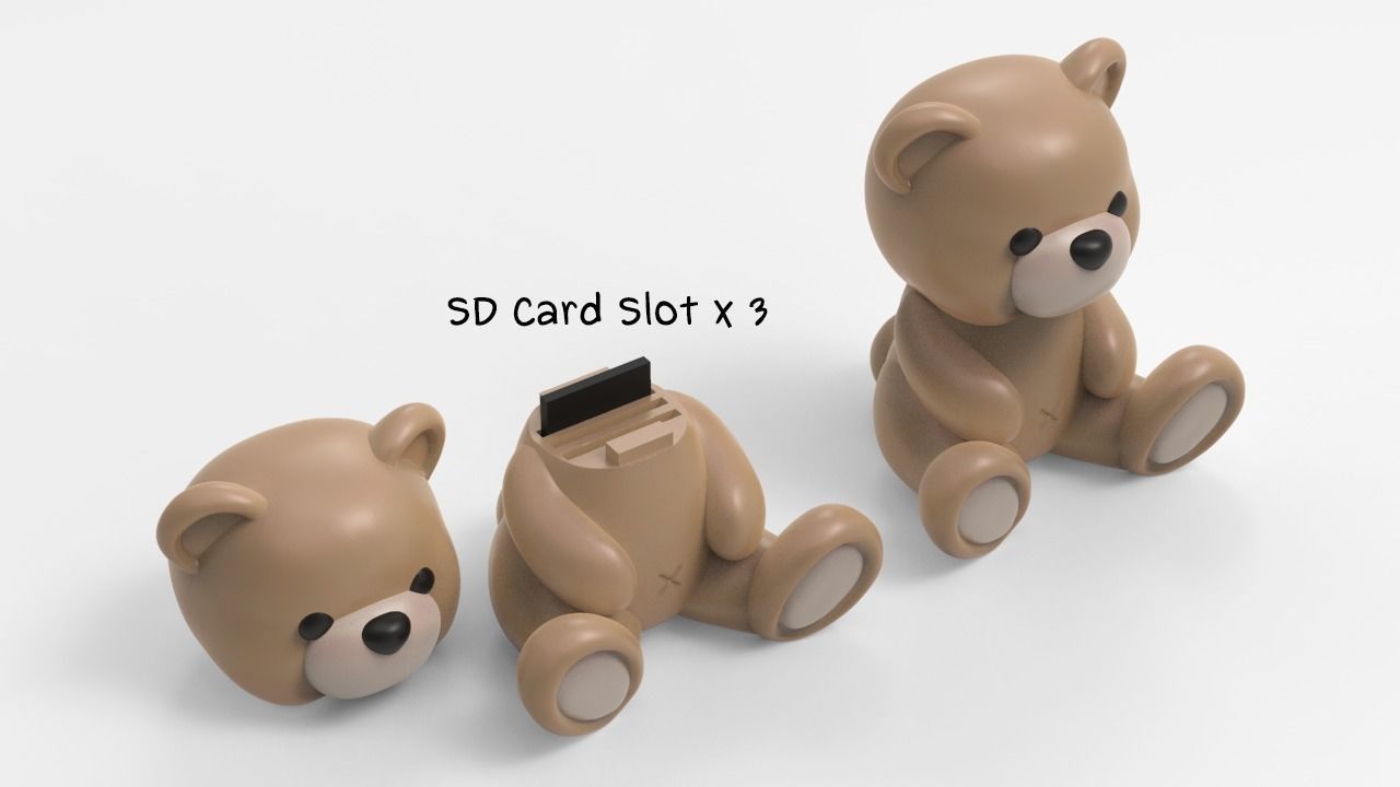 Cute Teddy Bear SD card Storage STL 3D print model_2