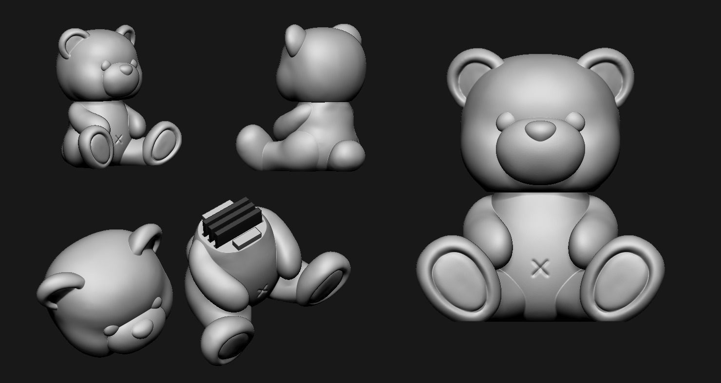 Cute Teddy Bear SD card Storage STL 3D print model_4