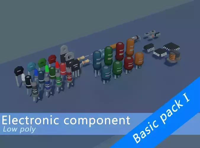 Electronic components Basic pack - Low poly style