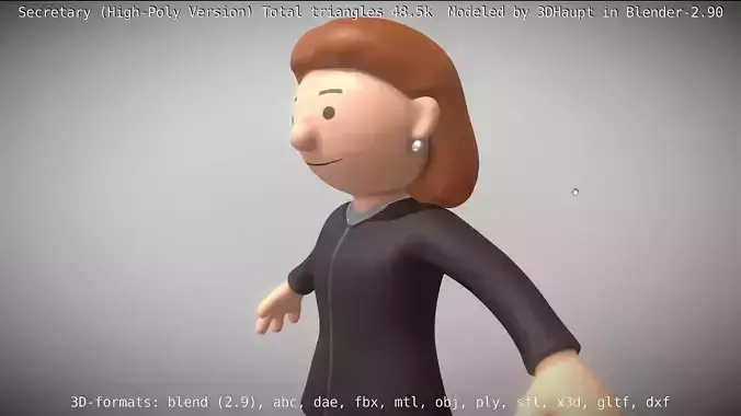 Cartoonish Secretary High-Poly Version Not Rigged 3D model