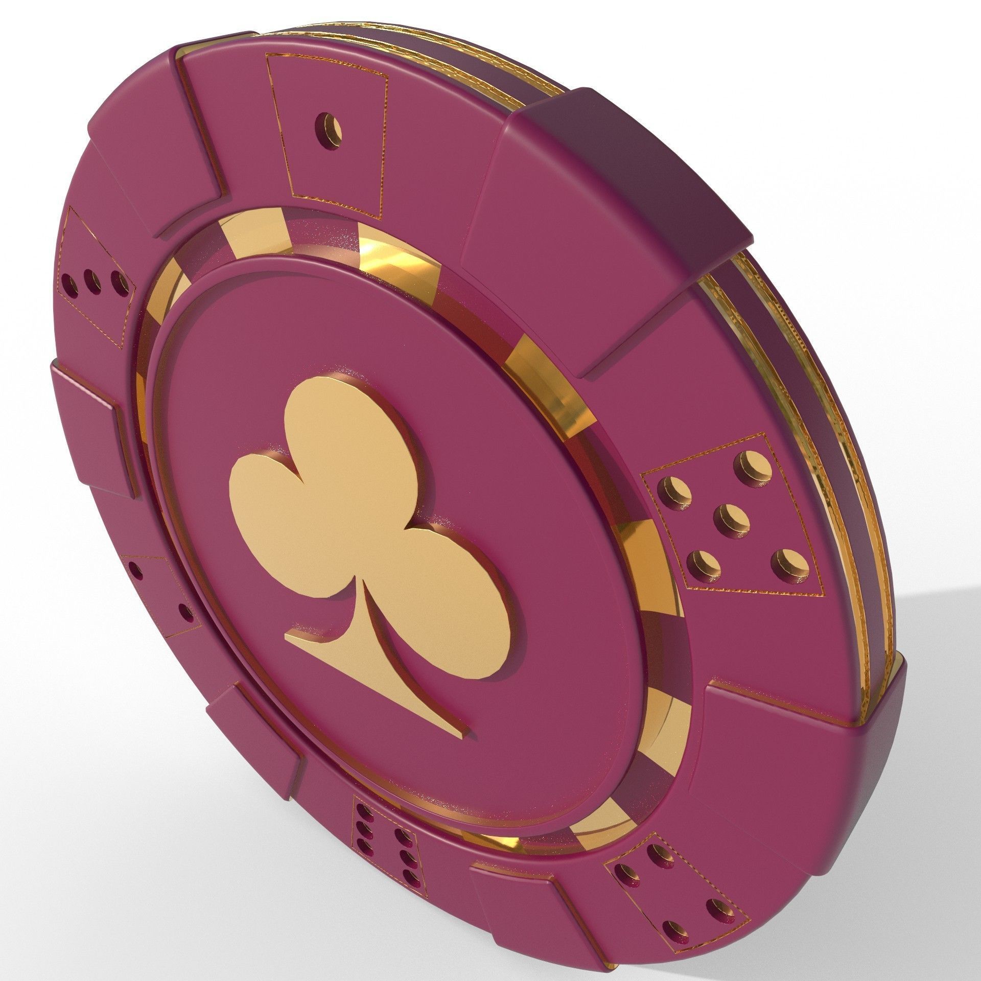 Elite Las Vegas Casino Good Luck Poker Chip Lucky Coin clubs Low-poly 3D model_5