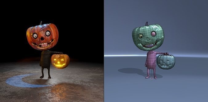 pumpkin-Jack jack-o-lantern and pumpkin Low-poly 3D model