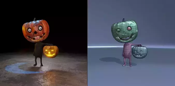pumpkin-Jack jack-o-lantern and pumpkin Low-poly 3D model