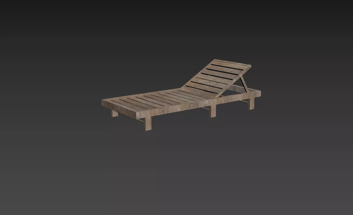 DeckChair wooden chaise lounge Free 3D model_0