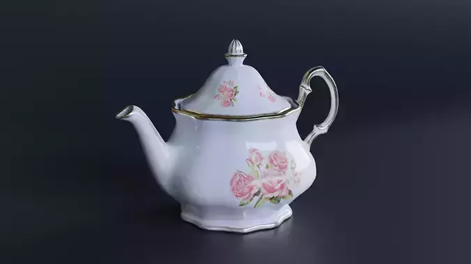 Porcelain Teapot Low-poly 3D model