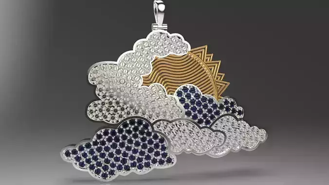 jewelry cloud pendant with diamonds and sapphires 3D print model