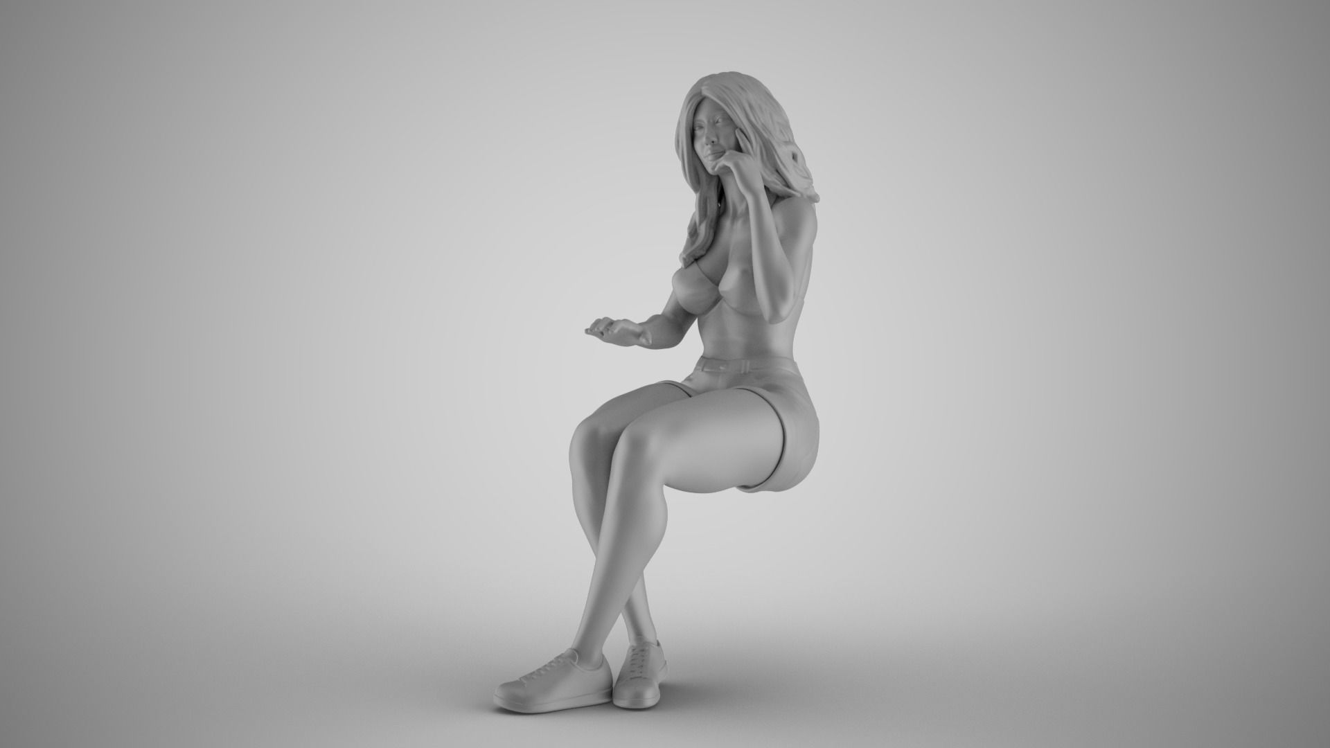 Woman Working on Computer 3D print model_2