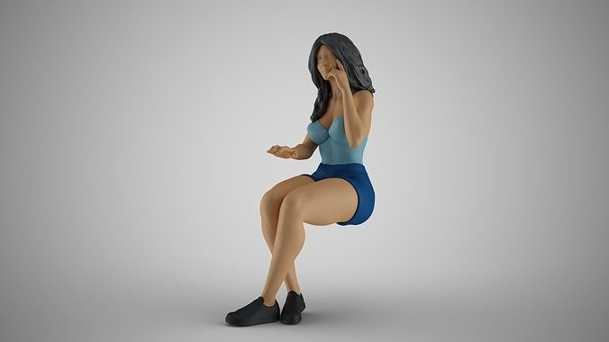Woman Working on Computer 3D print model