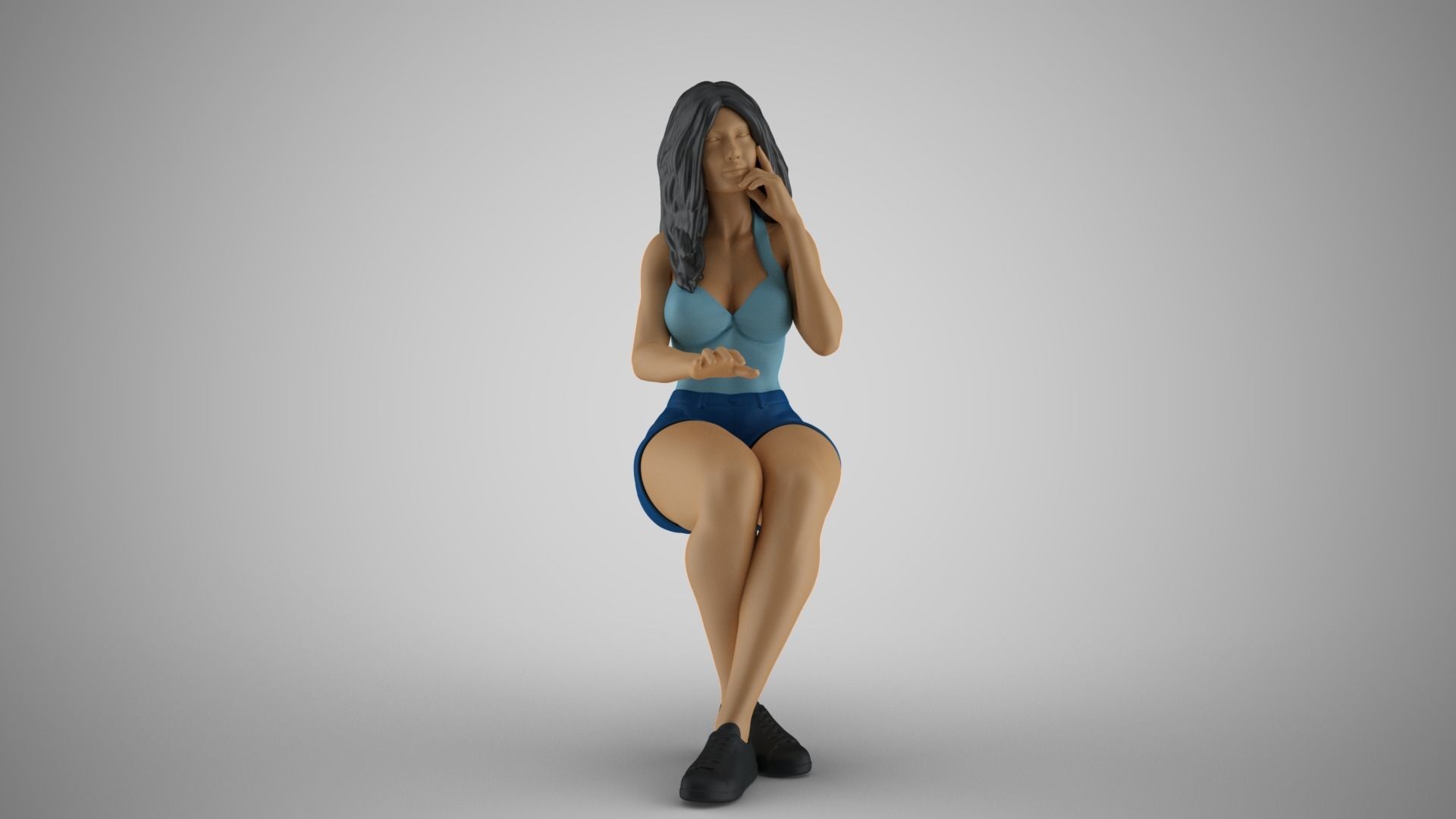 Woman Working on Computer 3D print model_4