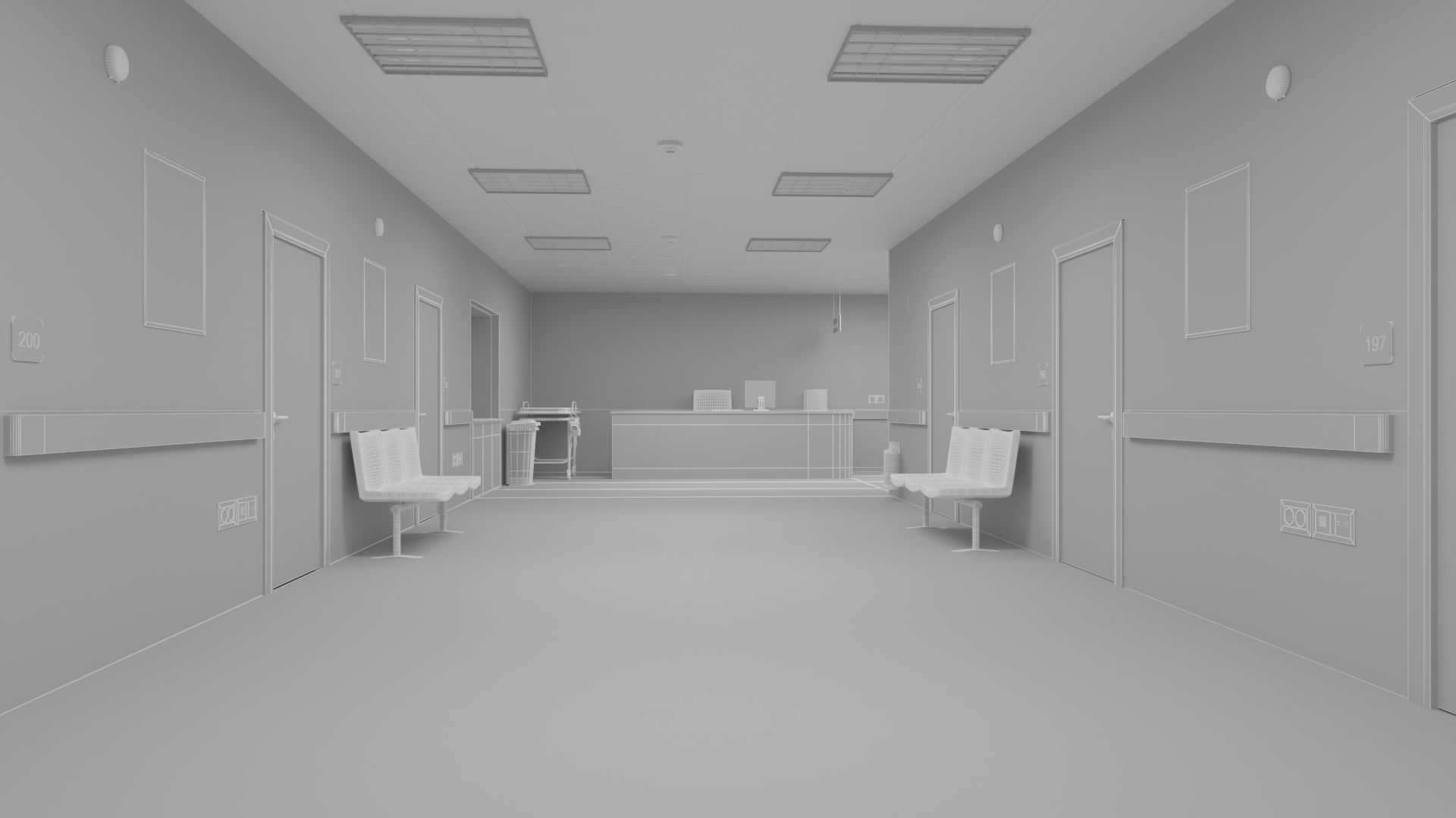 Hospital Ward And Hallway 3D 3D model_12