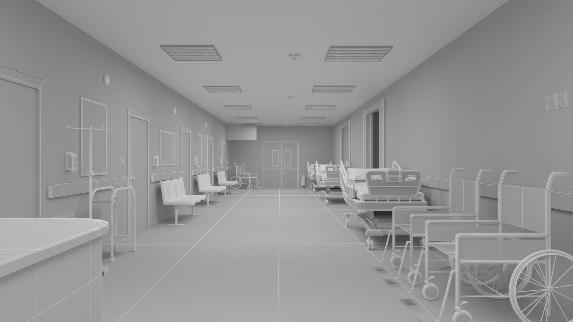 Hospital Ward And Hallway 3D 3D model_11