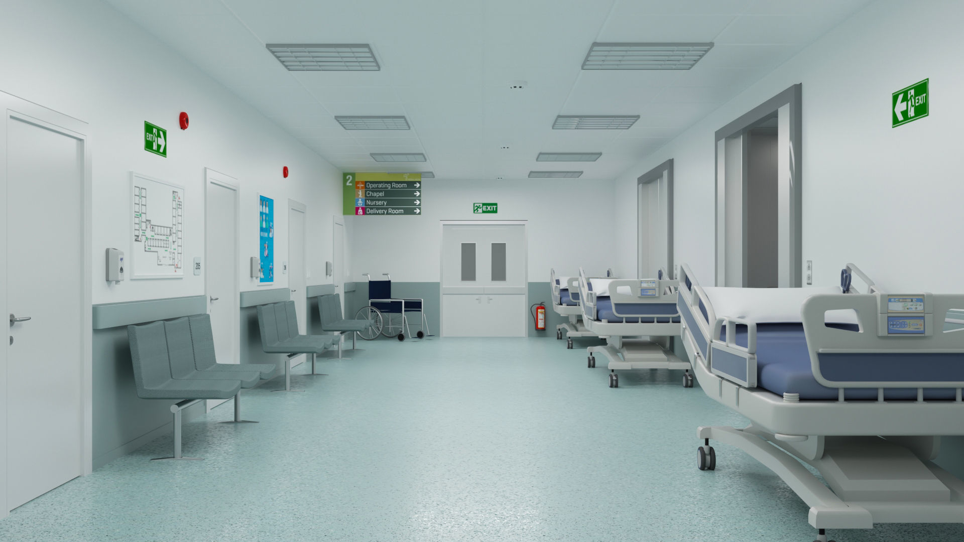 Hospital Ward And Hallway 3D 3D model_3